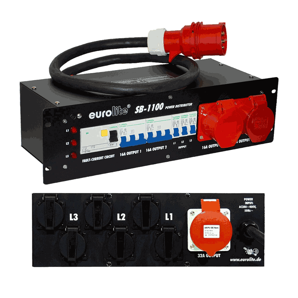 32A CEE Hauptstromverteiler mit RCD (FI)