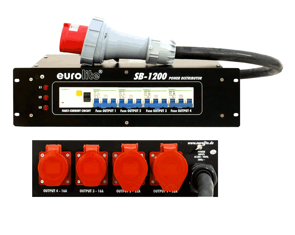 63A CEE Hauptstromverteiler mit RCD (FI)